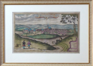 GEORG HUFNAGEL též JORIS HOEFNAGEL či HOFNAGEL ( 1542-1600) - POHLED NA MĚSTO POLNÁ, KOLOROVANÝ MĚDIRYT, 1617