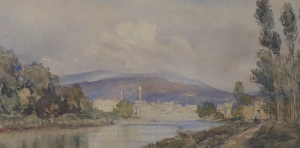 JOHN HENRY BRADLEY ( 1832-1882 ) - POHLED NA ŘEKU A MĚSTO V TOSKÁNSKU