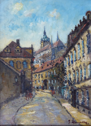 JOSEF HOMOLKA - POHLED Z VALDŠTEJNSKÉ ULICE NA PRAŽSKÝ HRAD