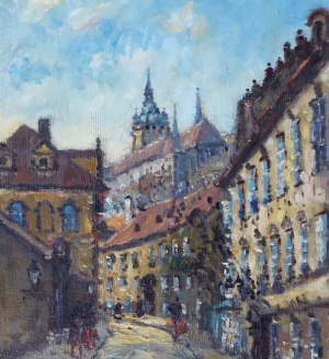 JOSEF HOMOLKA - POHLED Z VALDŠTEJNSKÉ ULICE NA PRAŽSKÝ HRAD