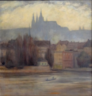 VIKTOR STRETTI ( 1878 - 1957 ) - POHLED OD VLTAVY NA PRAŽSKÝ HRAD