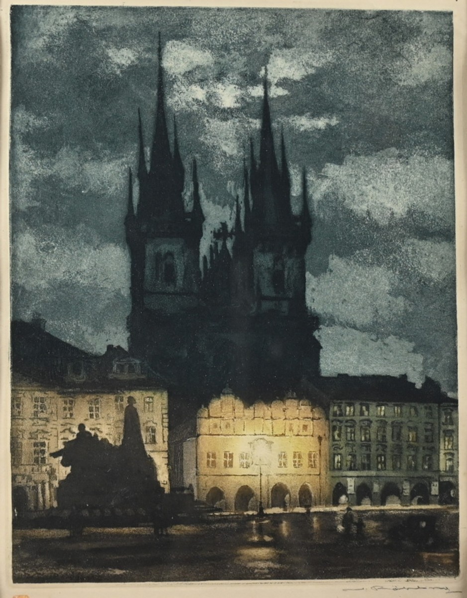 Röhling Vladislav (1878 - 1949), Praha, Týnský chrám v noci