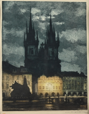Röhling Vladislav (1878 - 1949), Praha, Týnský chrám v noci