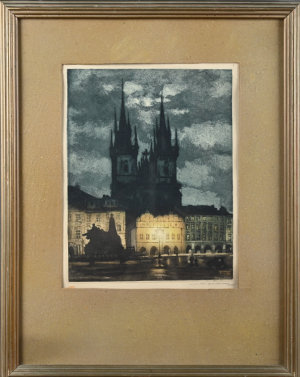 Röhling Vladislav (1878 - 1949), Praha, Týnský chrám v noci