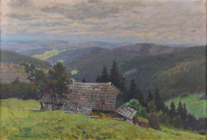 Cína Jelínek František (1882 - 1961), Chalupa ve stráni, olej na překližce, 49 x 73 cm