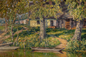 Václav Radimský (1867 - 1946), Pramice na vodě, (Rybářská chatrč)