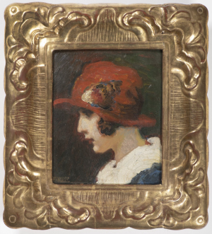 FRANTIŠEK XAVER NASKE 1884 - 1959 - PORTRÉT ŽENY V KLOBOUKU