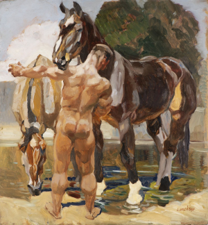 LUDVÍK VACÁTKO 1873 - 1956 - PLAVENÍ KONÍ
