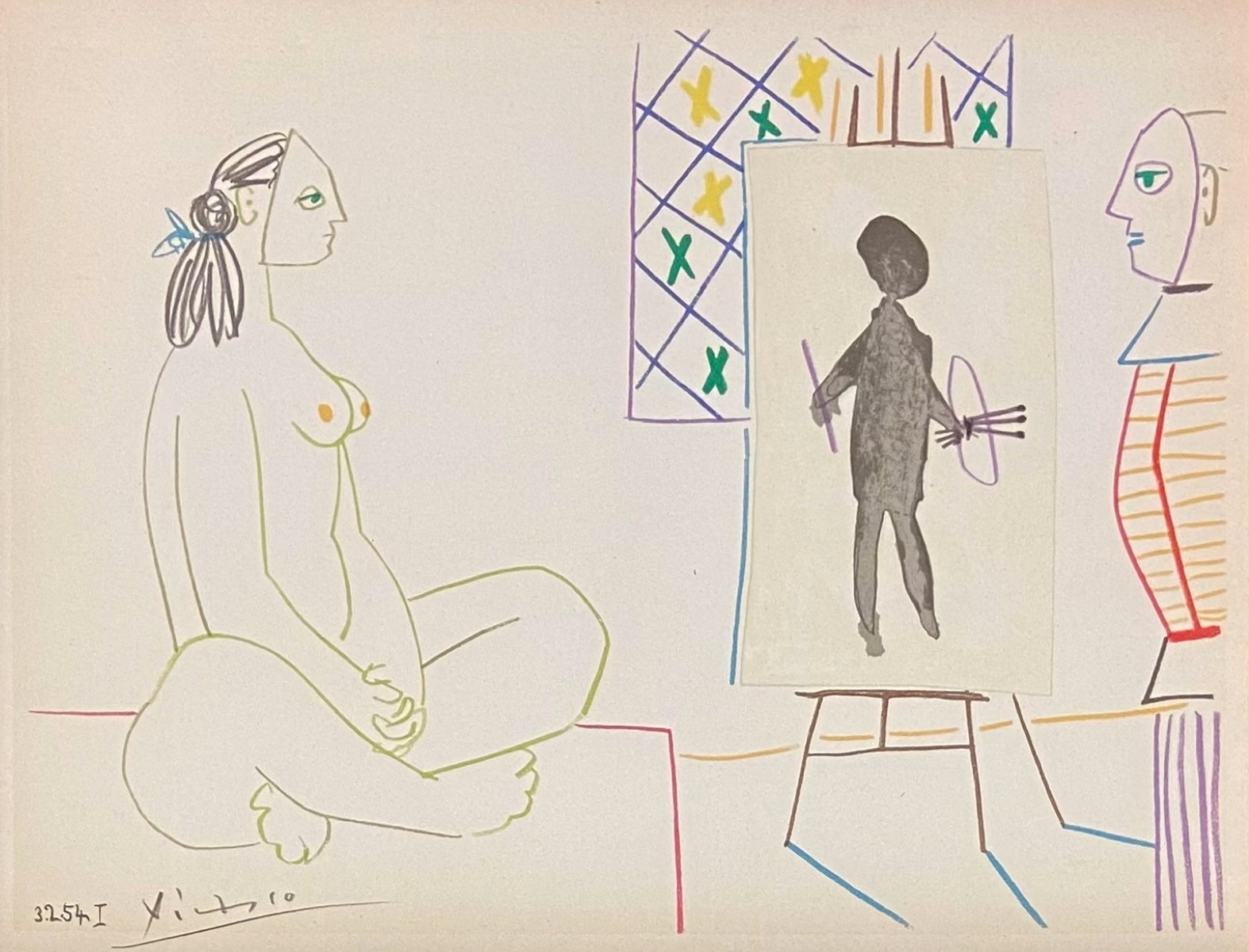 Picasso Pablo - Modelka a malíř se škraboškami