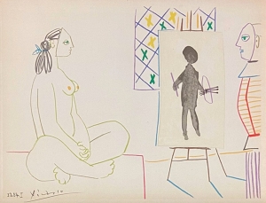 Picasso Pablo - Modelka a malíř se škraboškami