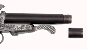 Pistole s vyměnitelnými hlavněmi a nástavnou pažbou v kazetě (pytlácká pistole)