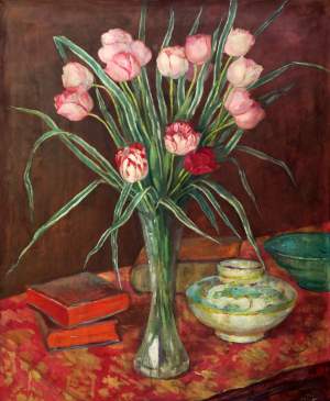 Emil Orlik - Zátiší s kyticí tulipánů