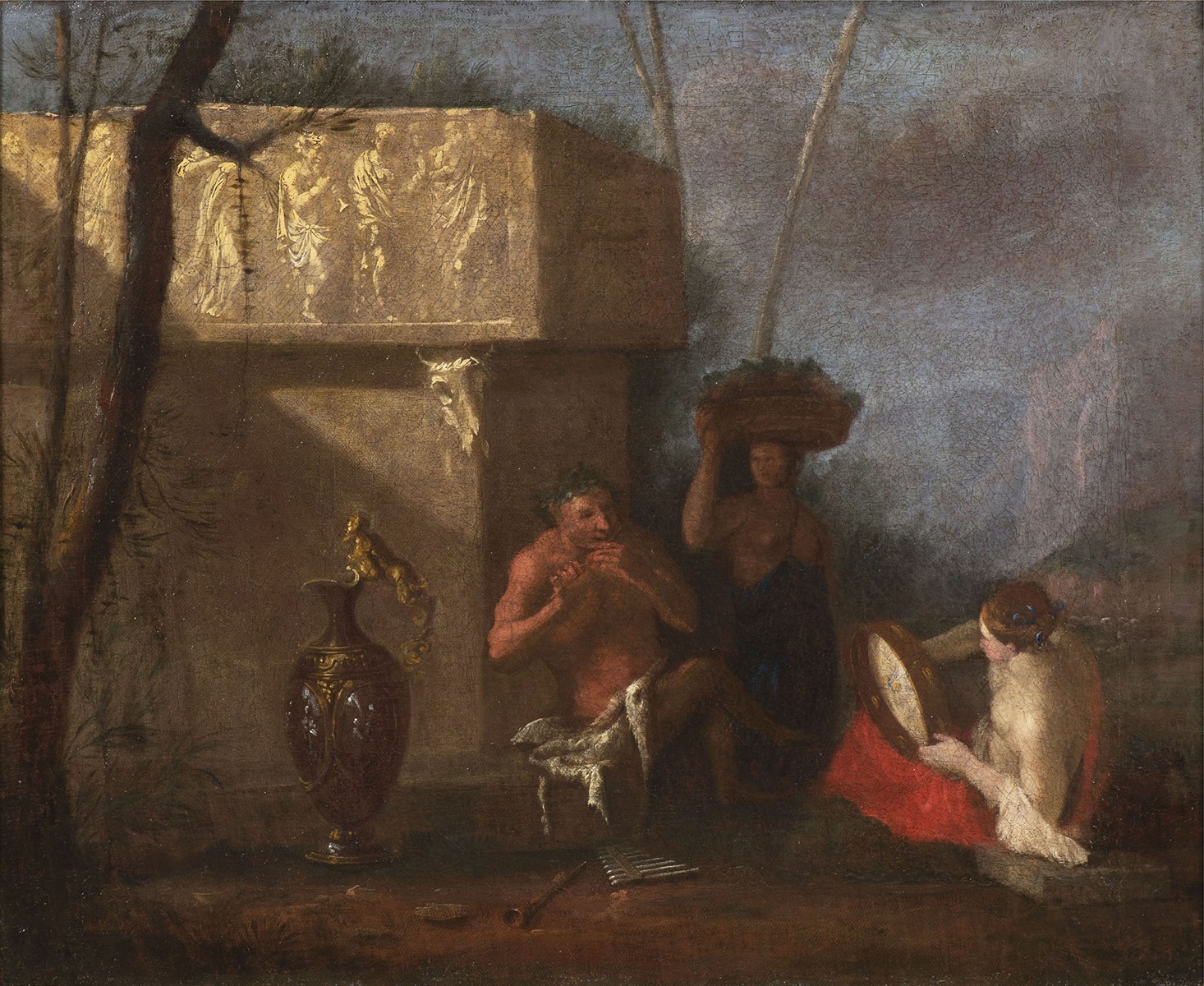 Johann Heinrich Schönfeld (1609-1684) - připisováno - Satyr a Nymfa hrající na hudební nástroje