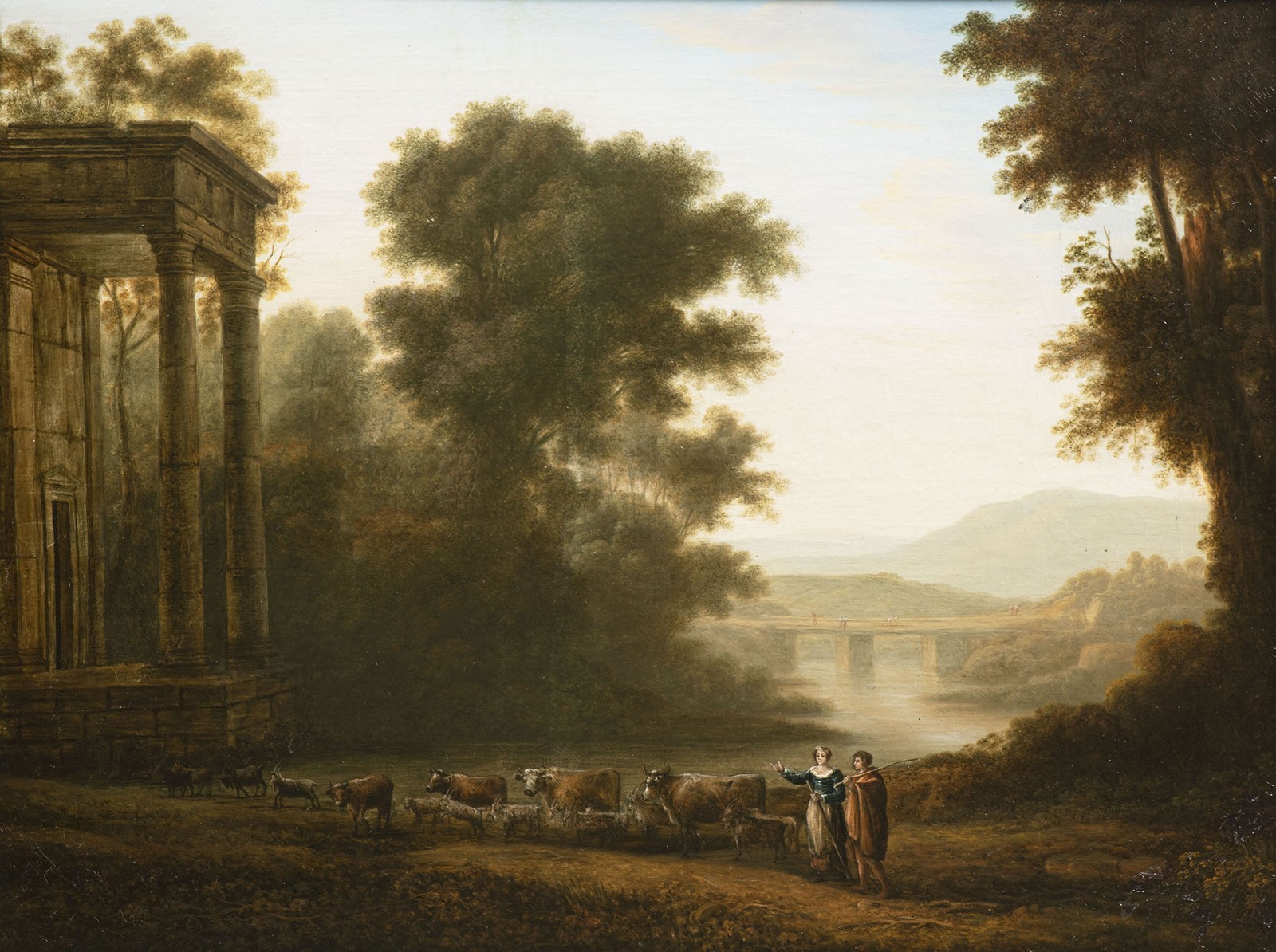 Claude Lorrain (1600-1682) - okruh - Klasická krajina se stádem a starověkou budovou