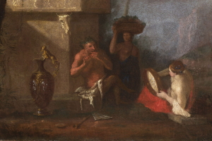 Johann Heinrich Schönfeld (1609-1684) - připisováno - Satyr a Nymfa hrající na hudební nástroje