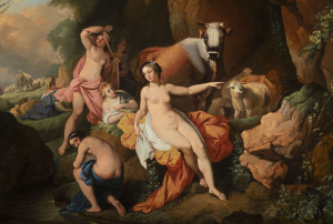 Christian Ernst Dietrich (1712-1774) - Nymfy s krávami a ovcemi koupající se na kraji jeskyně