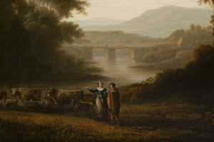 Claude Lorrain (1600-1682) - okruh - Klasická krajina se stádem a starověkou budovou
