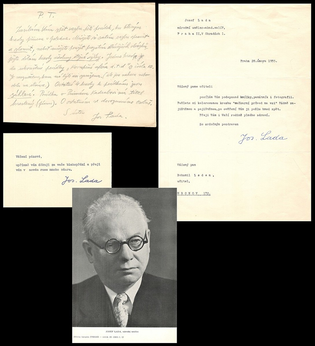 Josef Lada - Dopis, vzkaz a poděkování