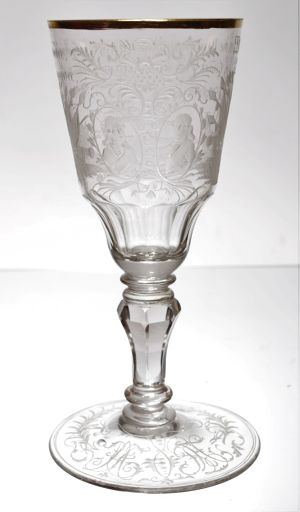 Barokní rytý a broušený Slezský pohár