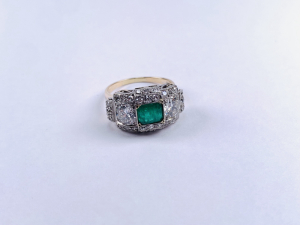 Prsten s diamanty a smaragdem | 2,58ct. | Art deco | Československo