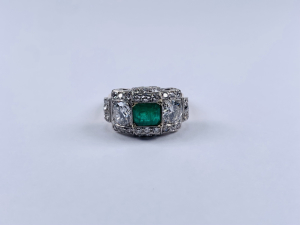 Prsten s diamanty a smaragdem | 2,58ct. | Art deco | Československo