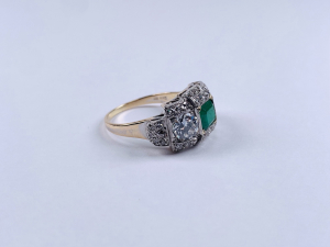Prsten s diamanty a smaragdem | 2,58ct. | Art deco | Československo
