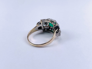 Prsten s diamanty a smaragdem | 2,58ct. | Art deco | Československo