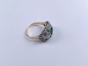 Prsten s diamanty a smaragdem | 2,58ct. | Art deco | Československo