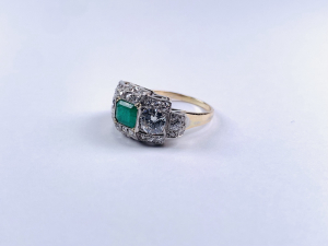 Prsten s diamanty a smaragdem | 2,58ct. | Art deco | Československo