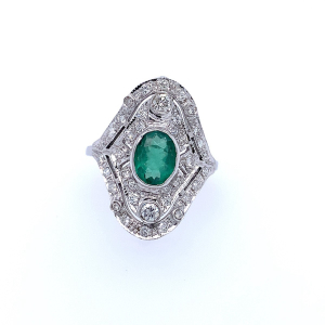 Prsten s diamanty a smaragdem | Art deco