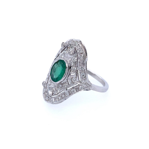 Prsten s diamanty a smaragdem | Art deco