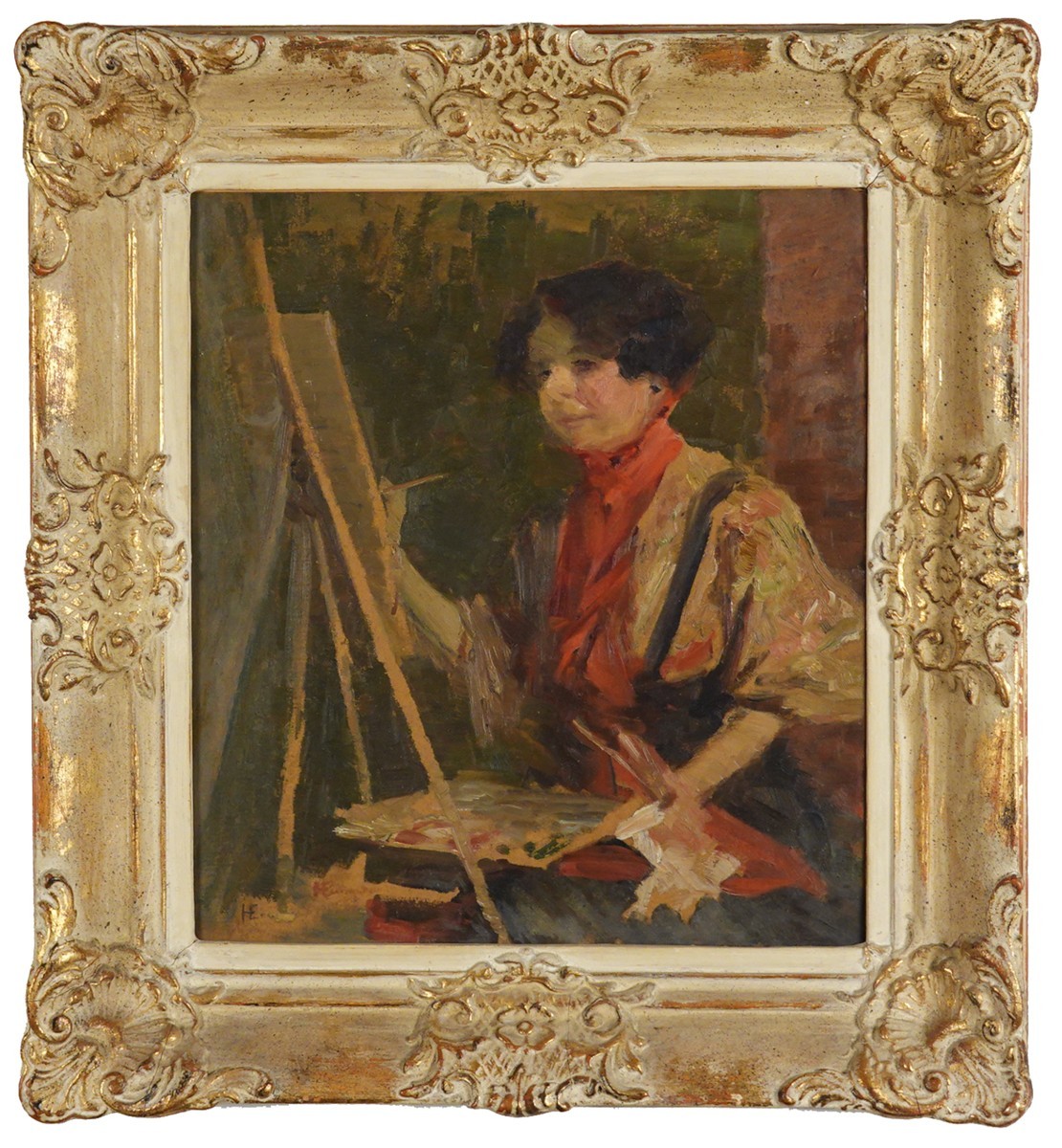 Helena Emingerová / pseudonym A. Holanová (1858 - 1943) - U malířského stojanu