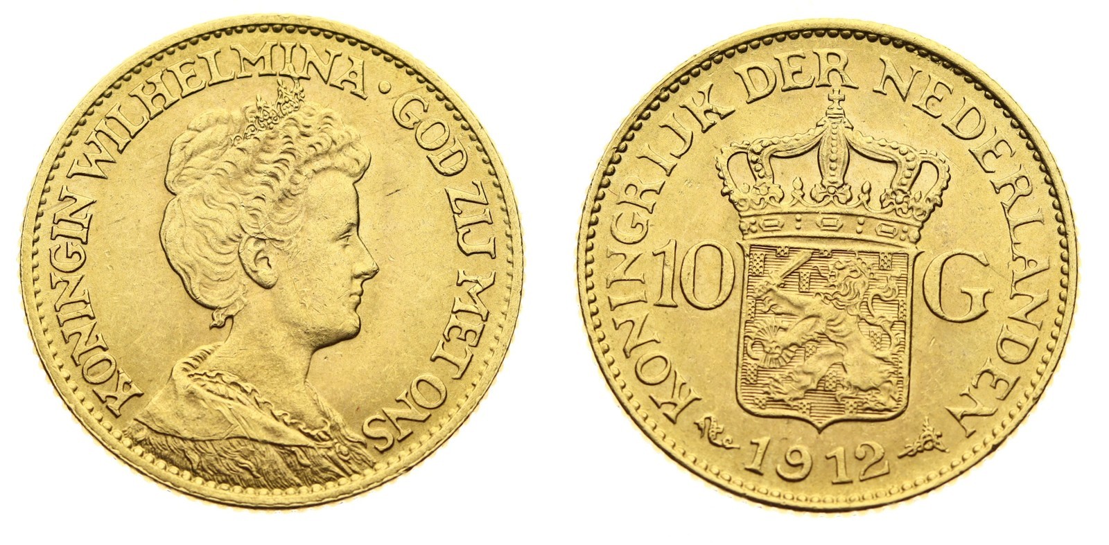Holandsko zlatý 10 Gulden Wilhelmina 1912