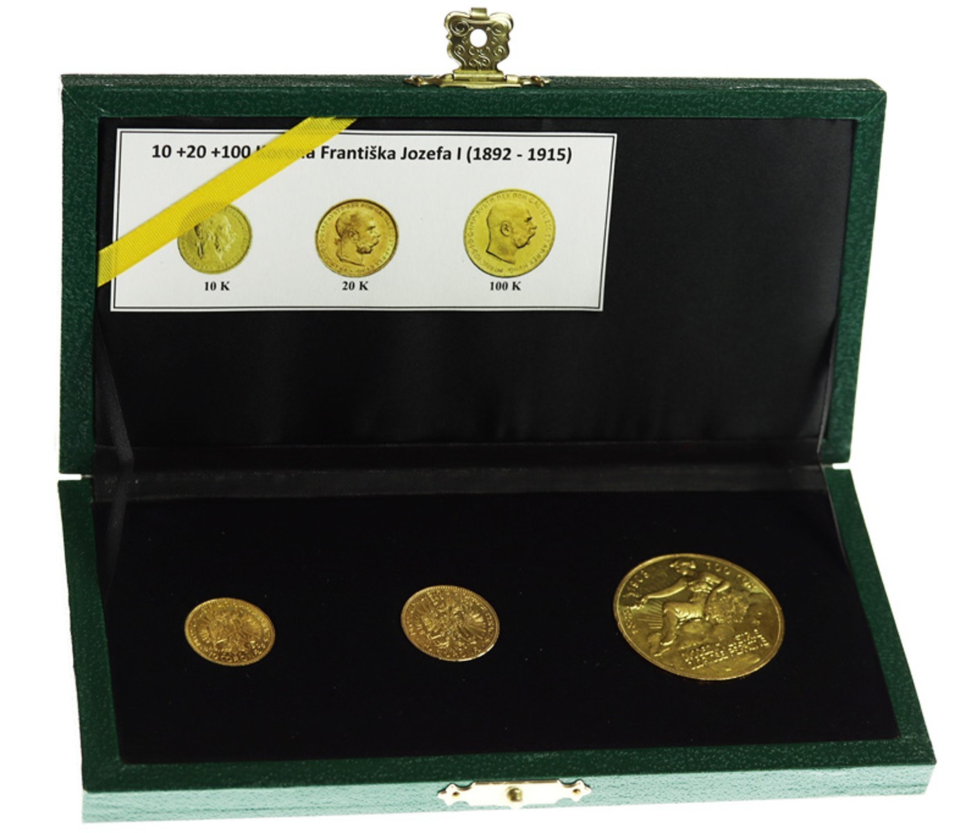 SET 3 výročních mincí roku 1908 Rakousko Uhersko zlatá 100 Koruna Panna, 20 koruna a 10 koruna Krásné žádané