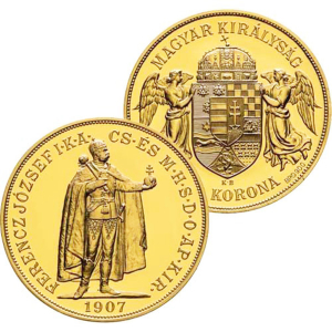 Rakousko Uhersko zlatá 100 Koruna FJI. 1907 KB stojící císař Restrike NGC MS69