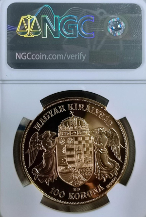 Rakousko Uhersko zlatá 100 Koruna FJI. 1907 KB stojící císař Restrike NGC MS69