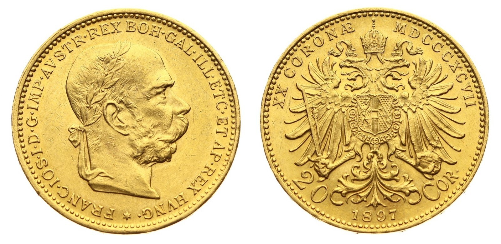 Rakousko Uhersko zlatá 20 Koruna 1897 rakouská
