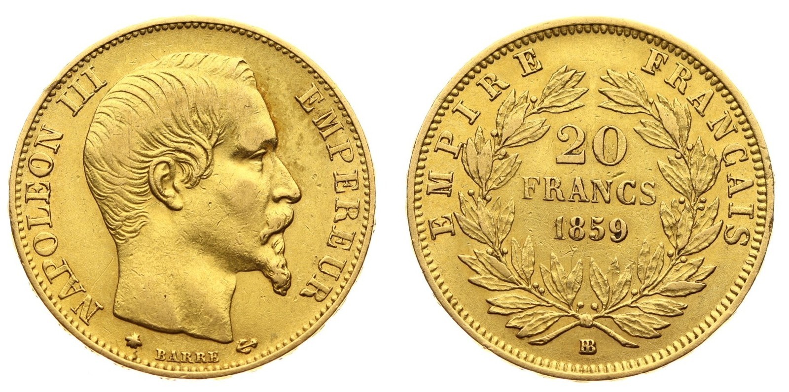 Francie zlatý 20 frank NAPOLEON III. 1859 BB