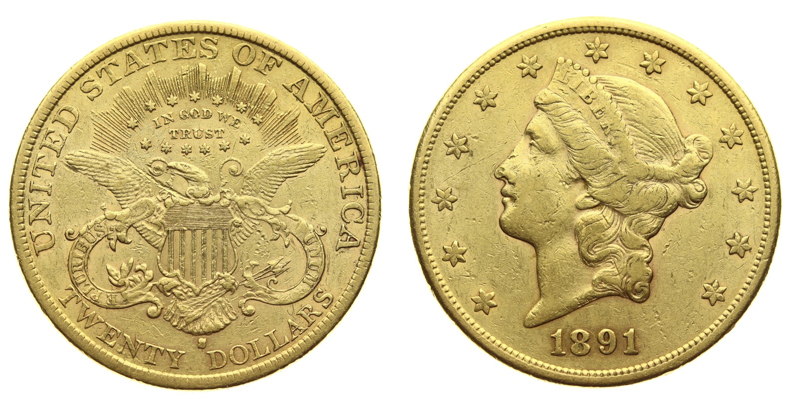 Zlatá mince USA 20 Dollar Double Eagle-Hlava Svobody 1891 Filadelfie