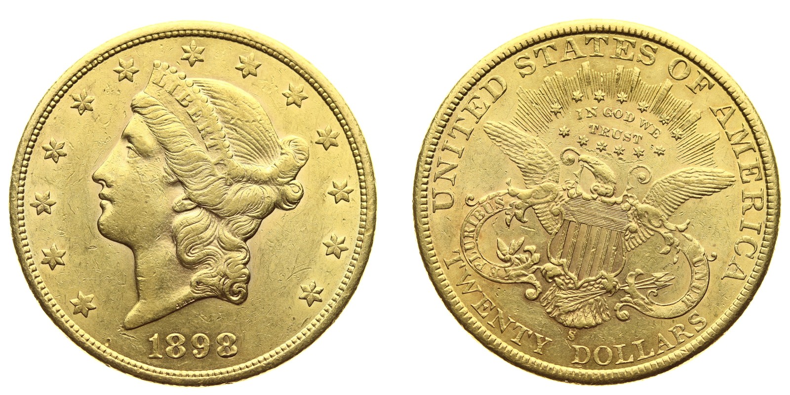 Zlatá mince USA 20 Dollar Double Eagle-Hlava Svobody 1898 Filadelfie
