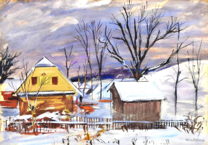 SEDLÁČEK Vojtěch (1892-1974): Vesnické stavení v zimě.