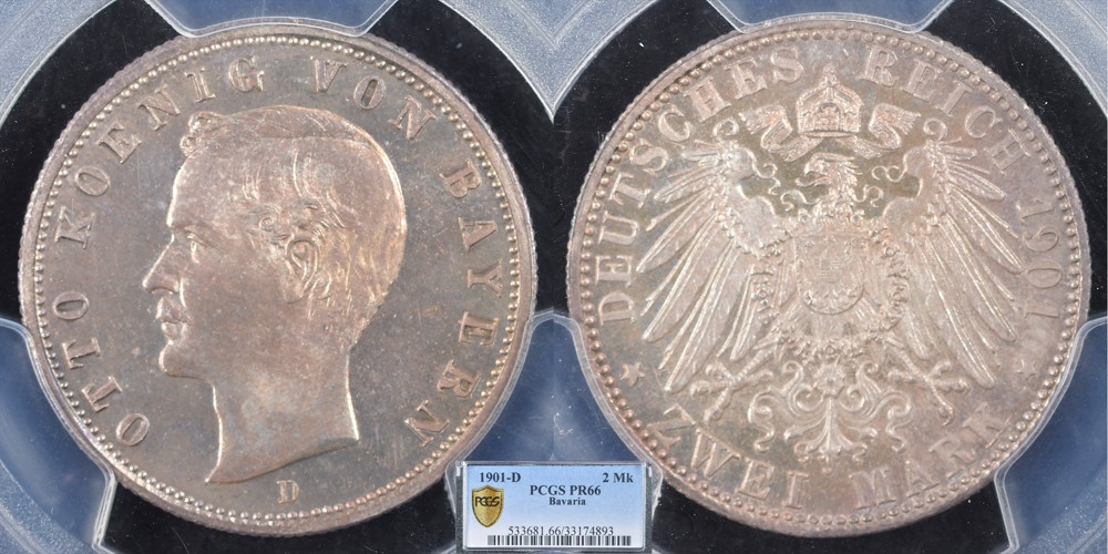 Bavaria 2 Mark 1901 D. PROOF! PR66