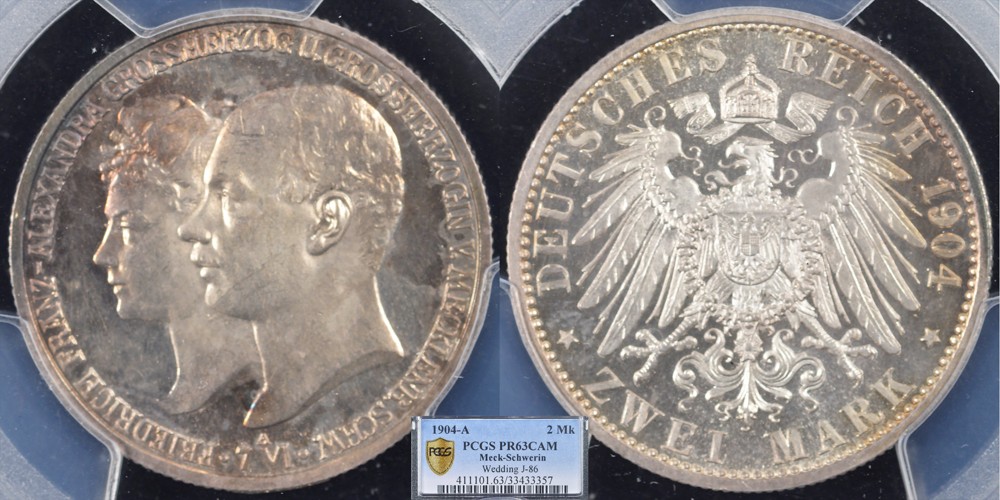 Mecklenburg-Schwerin 2 Mark 1904 A. PROOF! PR63