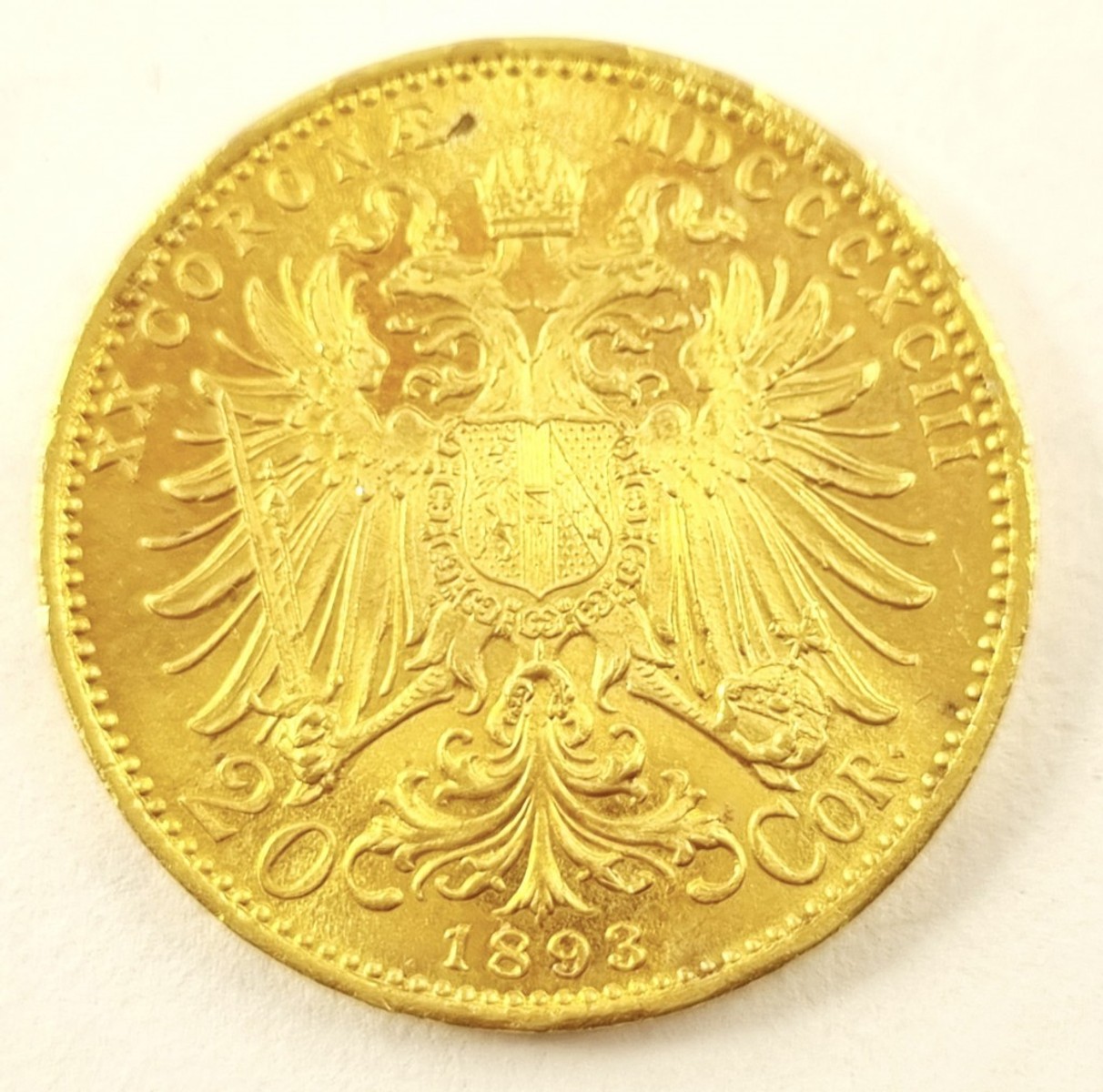 Zlatá mince Františka Josefa I. 20 koruna, 1893