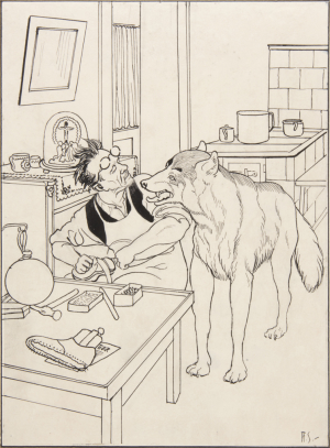Scheiner Artuš 1863–1938 - Vlk Pudinožka – návrh ilustrace Pohádky mládí