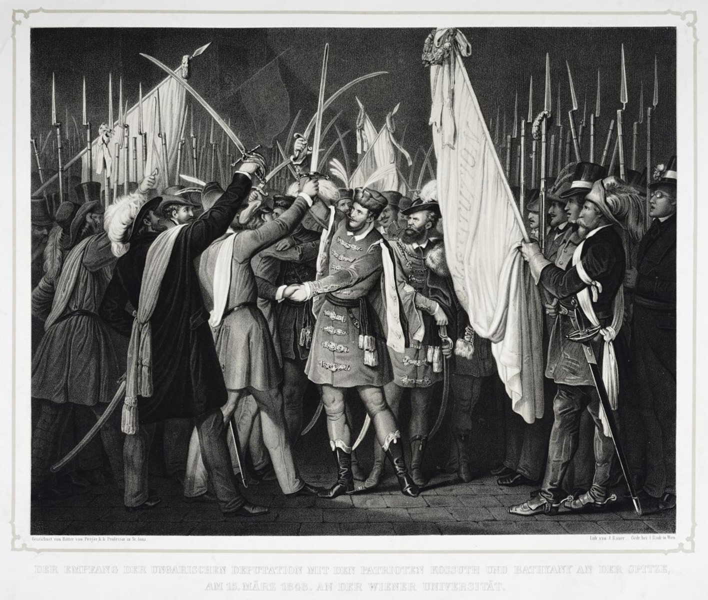 Anton  Ritter von Perger - Lajos Batthyány a Lajos Kossuth v čele maďarského poselstva ve Vídni v roce 1848