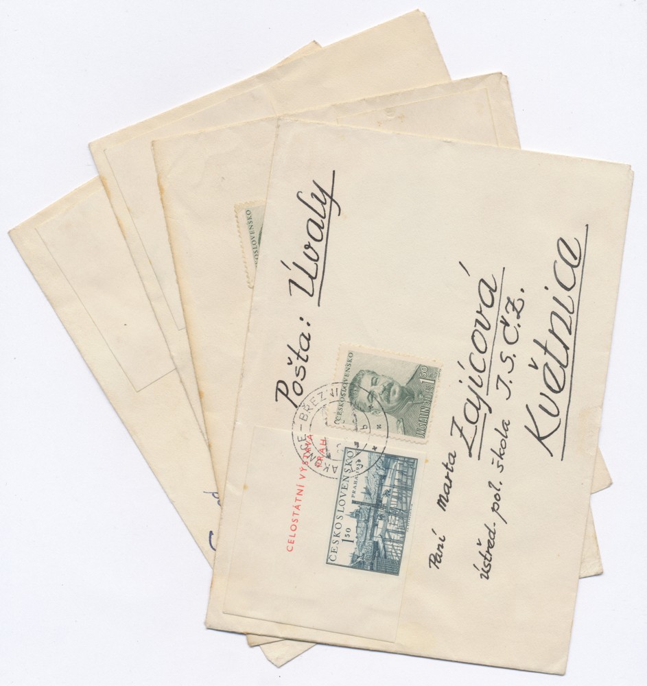 4 ks dopisů vyfr. zn. 1.50Kčs Stalin a 1.50Kčs z aršíku Praha 1950