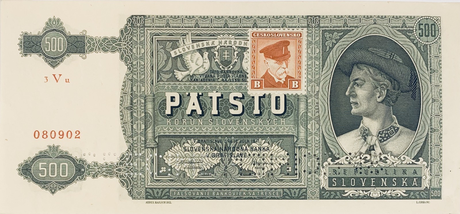 500 korun slovenských, 1941 - kolek