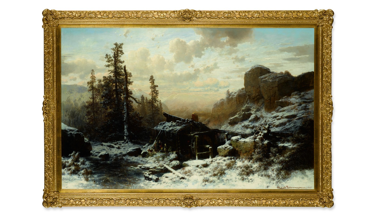 August Richard Zimmermann - Mlýn v zimní horské krajině