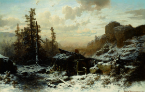 August Richard Zimmermann - Mlýn v zimní horské krajině